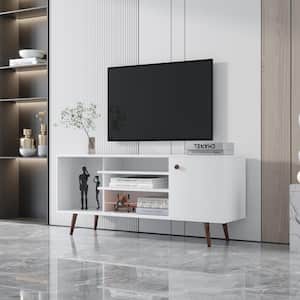 Modern TV Stand Fits TV's up to 60 in. with 1-Storage and 2-Shelves Cabinet, High Quality Particle Board, White