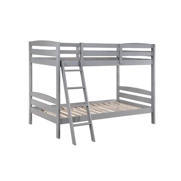Hina Gray Twin Bunk Bed with Angled Ladder and Sturdy Slat Design