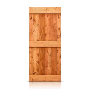 24 in. x 84 in. Distressed Mid-Bar Series Red Walnut Solid Knotty Pine Wood Interior Sliding Barn Door Slab
