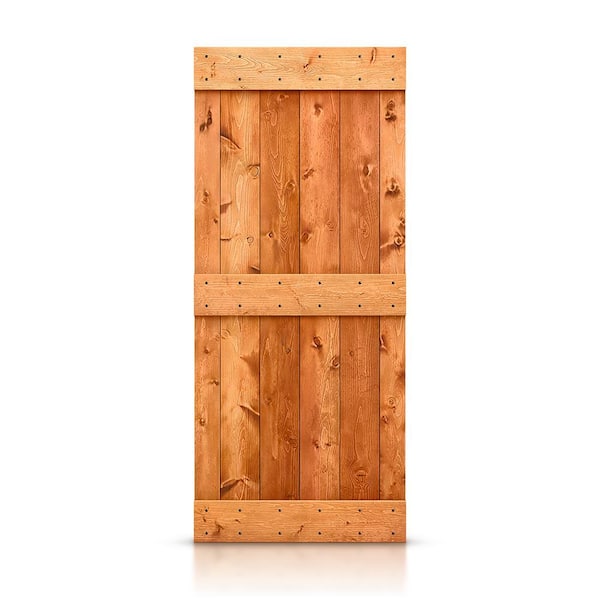 CALHOME 30 in. x 84 in. Distressed Mid-Bar Series Red Walnut Solid Knotty Pine Wood Interior Sliding Barn Door Slab