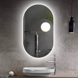18 in. W x 26 in. H Oval Frameless Wall Mount Bathroom Vanity Mirror in Silver with LED Light Anti-Fog Vertical Hanging