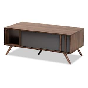 Naoki 42 in. Gray/Walnut Large Rectangle Wood Coffee Table with Drawers