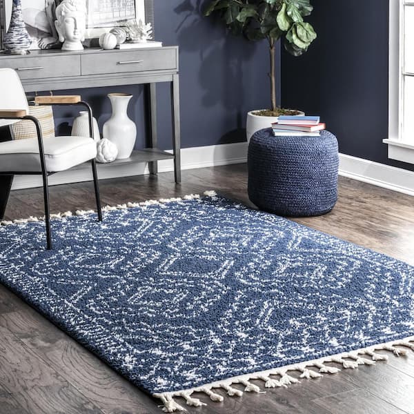 Vasiliki Moroccan Tassel Shag Blue 6 ft. Square Rug