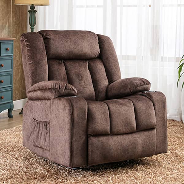 ComHoma Brown Recliner Couch with Cup Holders Fabric Reclining Sofa Chair with Side Pockets