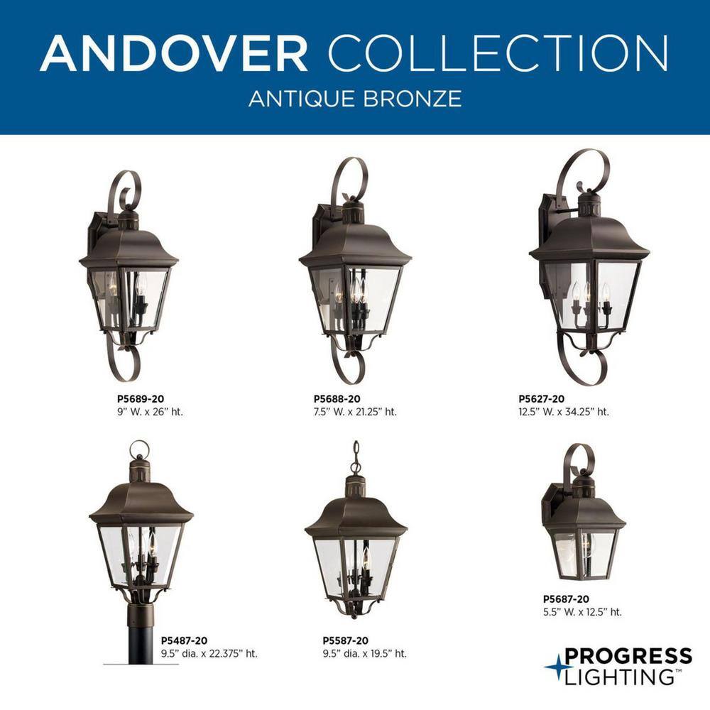 Andover Antique Bronze 4-Light Outdoor Wall Lantern with Beveled Glass Panels