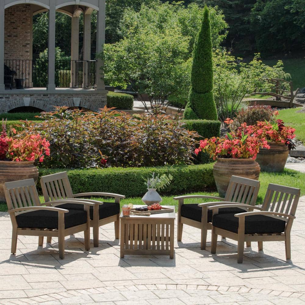 Black Polyester Outdoor Deep Seat Cushion with EverLuxe Fiberfill