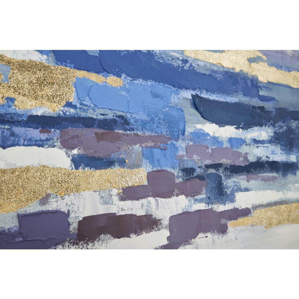 Large Blue and Gold Abstract Canvas Art with Gold Frame