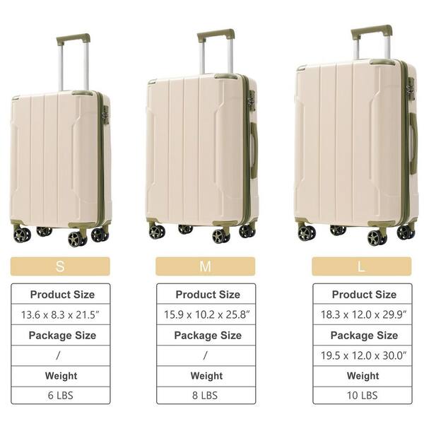 Tatahance 3-Piece White Green Hardside ABS Double Spinner Luggage