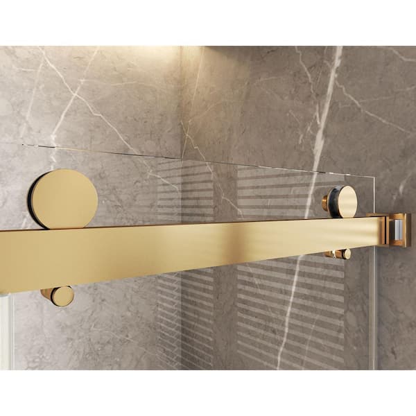 56-60 in. W x 76 in. H Double Sliding Frameless Shower Door in Brushed Gold Finish with 5/16 in. (8 mm) Tempered Glass