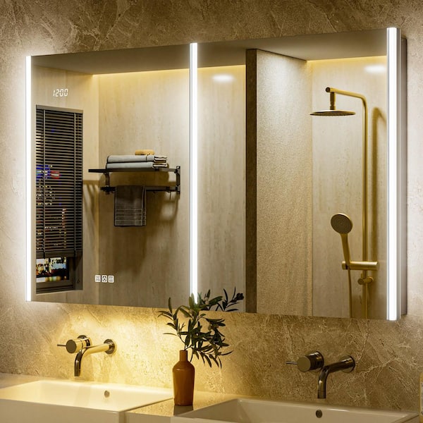 48 in. W x 30 in. H Rectangular Aluminum Surface/Recessed Wall Medicine Cabinet with Mirror and Light, Dimmable