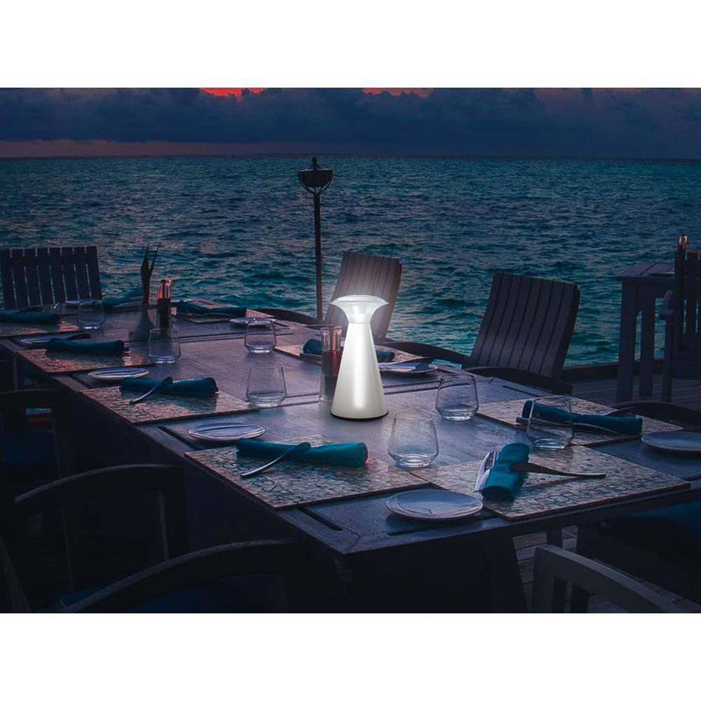 White Cordless Touch Portable Table Lamp with Plastic Shade