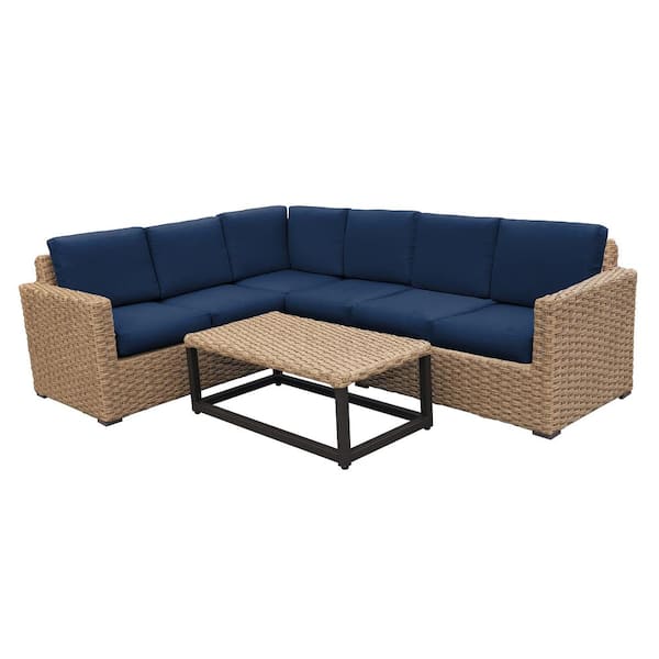 Leisure Made Avalon 5-Pieces Wicker Outdoor Sectional Set with Navy  Cushions-401155-NVY - The Home Depot