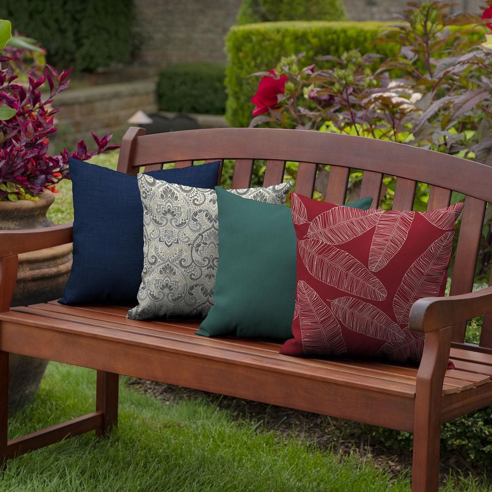 Arden Red Leaf Palm Outdoor Square Pillow Set with Polyester Fill