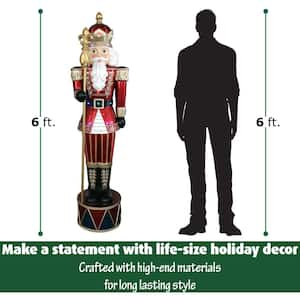 6 ft. Christmas Jeweled Nutcracker Greeter with Staff and Long-Lasting 22 LED Lights