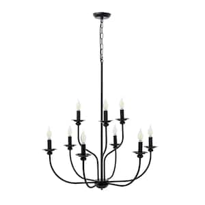 Whitmore 9-Light Matte Black Tiered Chandelier for Entryway with No Bulbs Included