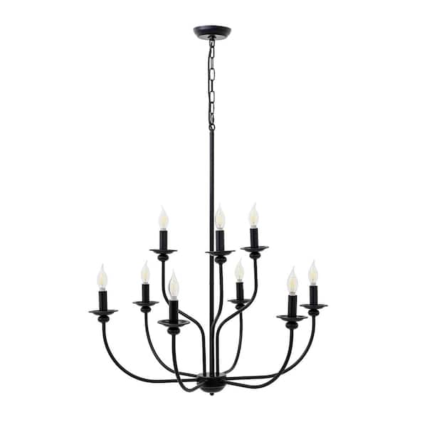 Yosemite Home Decor Whitmore 9-Light Matte Black Tiered Chandelier for Entryway with No Bulbs Included