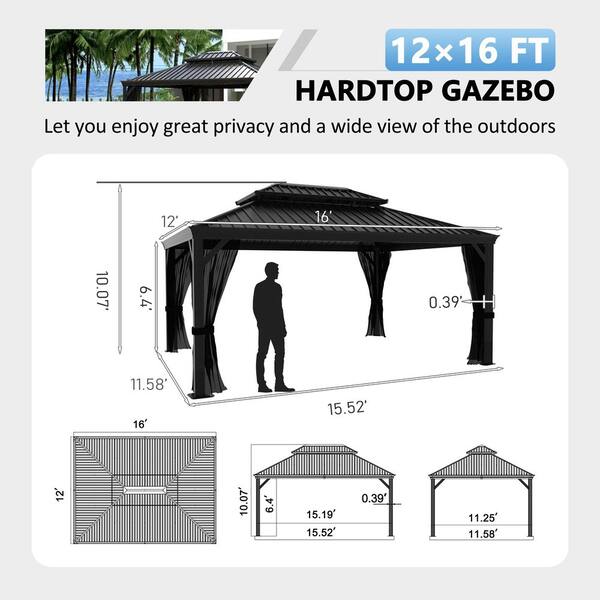 VEIKOUS 16 ft. W x 12 ft. D Aluminum Hardtop Gazebo with