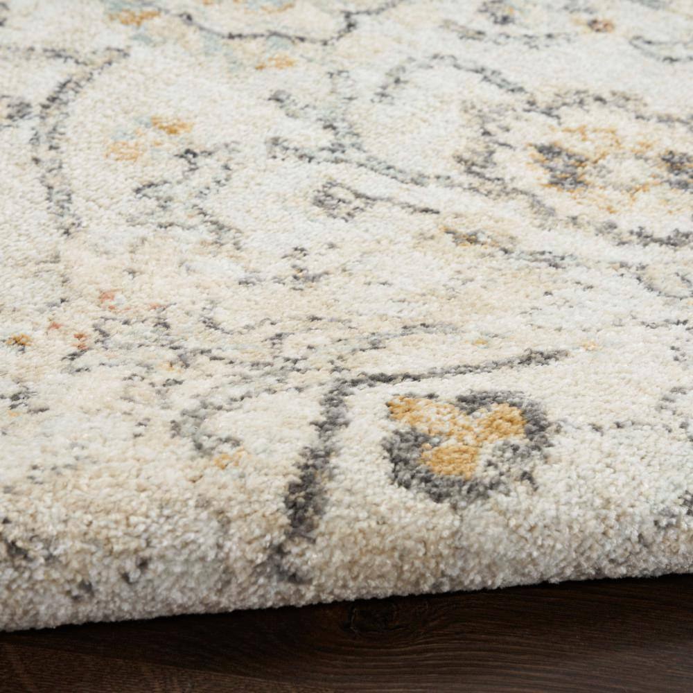 Gray Floral Rectangular Synthetic Rug 5'5" x 7'3"