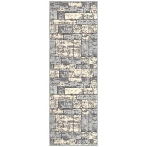 Ottohome Collection Non-Slip Rubberback Boxes Design 2x5 Indoor Runner Rug, 1 ft. 8 in. x 4 ft. 11 in., Gray