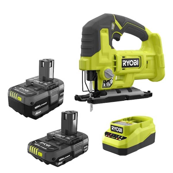 ONE+ 18V Lithium-Ion 4.0 Ah Battery, 2.0 Ah Battery, and Charger Kit with ONE+ Cordless Jig Saw