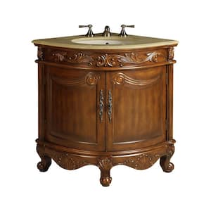Bayview 24 in. W x 24 in D. x 34 in. H Cream marble Vanity Top in Brown with Bisque under mounted porcelain basin Vanity