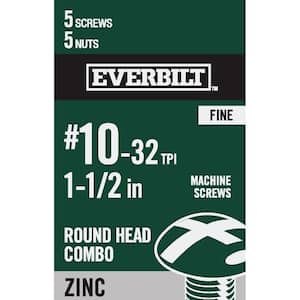 #10-32 x 1-1/2 in. Combo Round Head Zinc Plated Machine Screw (5-Pack)