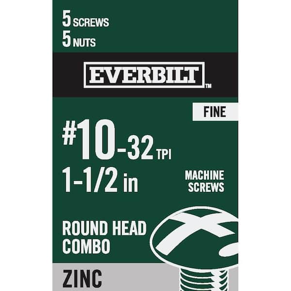 Everbilt #10-32 x 1-1/2 in. Combo Round Head Zinc Plated Machine Screw (5-Pack)