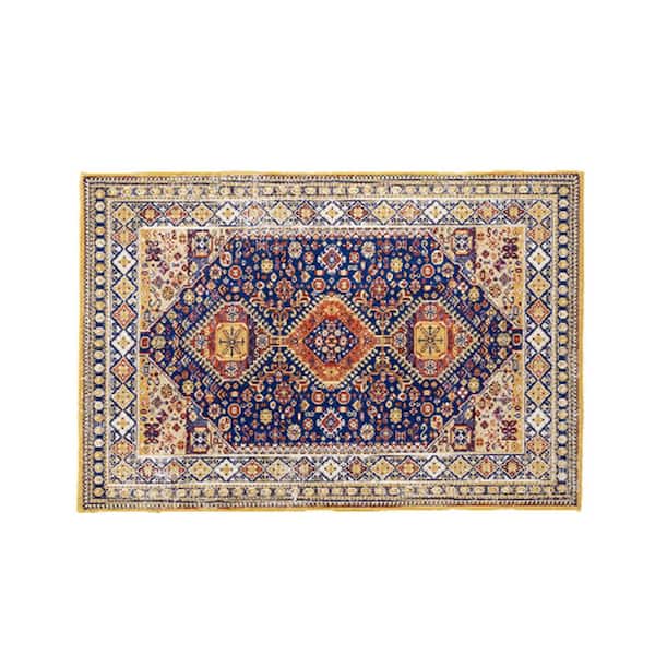 Area Rug 5x7 Blue Vintage Bohemia Large Persian Non-slip Washable Rug