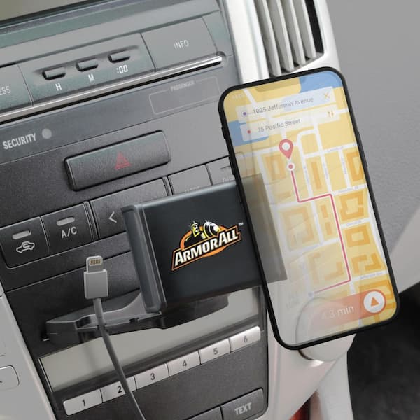 Armor All CD Slot Phone Mount, Adjusts 360 Degrees, Installs to Car CD Player, with Built-In Cable Management, Size: One size, Black