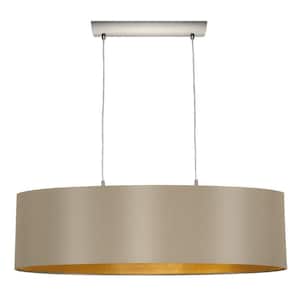 Maserlo 30.75 in. W x 72 in. H 2-Light Matte Nickel Pendant Light with Taupe/Cappucino Metal Shade