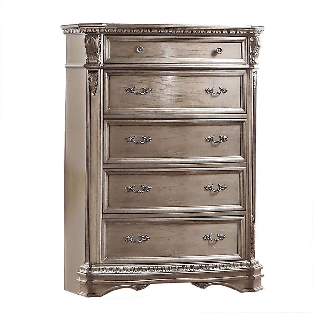 Elegant Gray 45" Antique Silver Chest with Dovetail Drawers