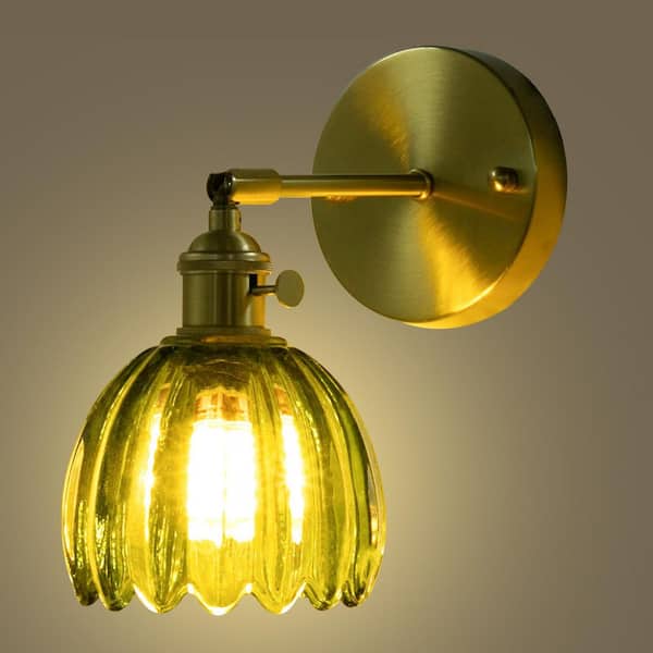 OUKANING 4.7 in. 1 Light Gold Modern Floral Wall Sconce Wall Light