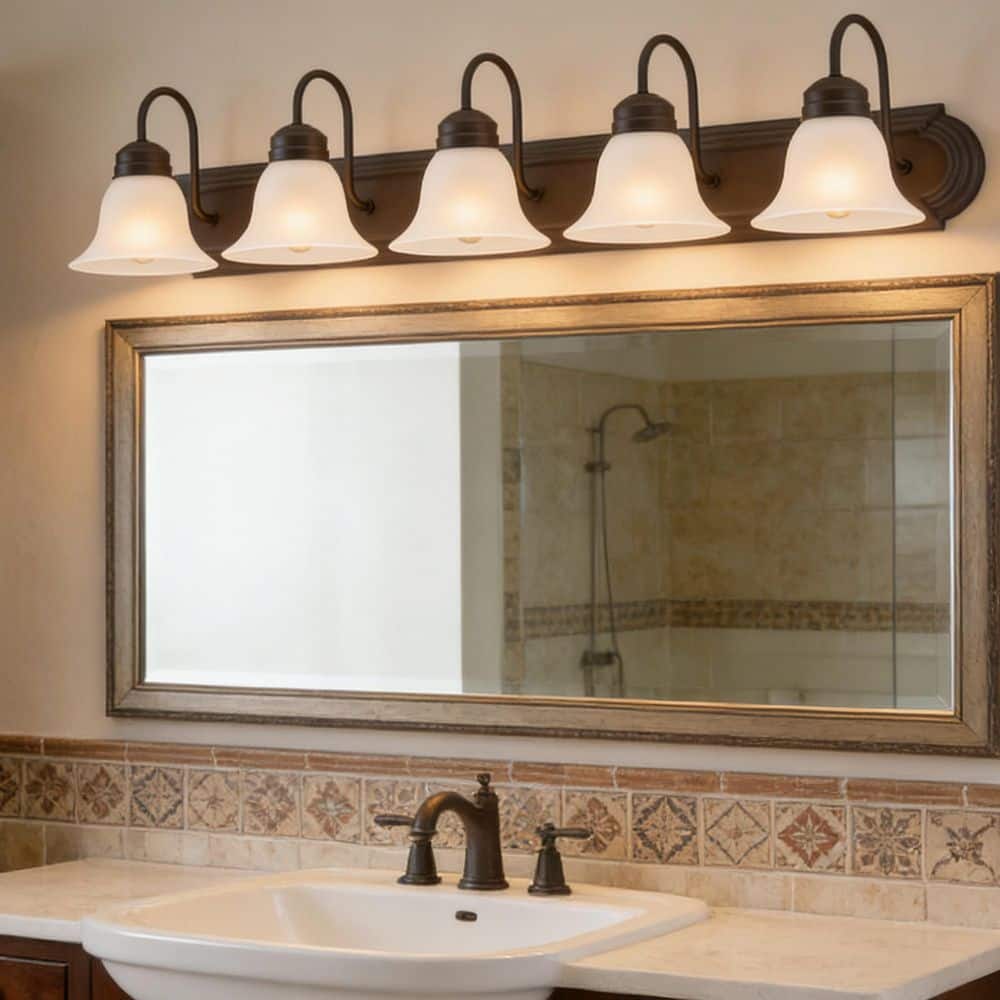 36 in. Width 5-Light 36 in. Bronze Vanity Light with Frosted Glass Shade price history on PriceWatchPro