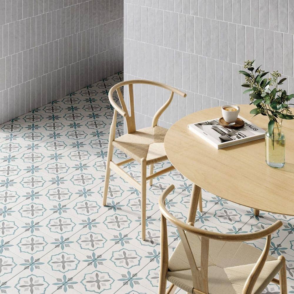 Stella Blue and Gray Matte Porcelain Encaustic Tile