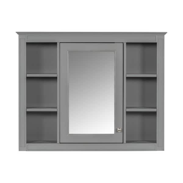 35.03 in. W x 27.5 in. H Rectangular MDF Medicine Cabinet with Mirror in Grey