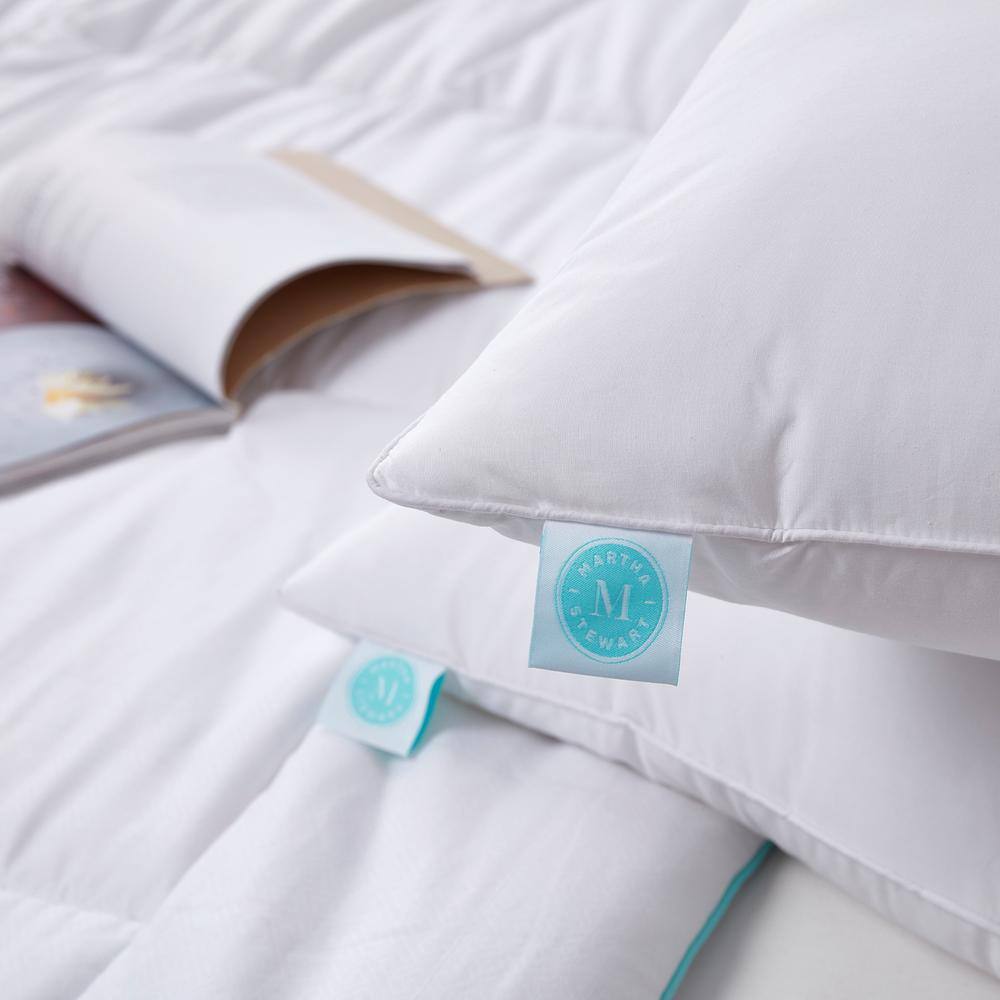 White Medium Firm Feather Down Bed Pillow Set