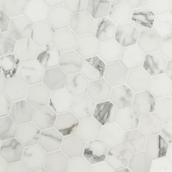 MSI - Carrara 2 in. Hexagon 12 in. x 12 in. x 0.39 in. Matte Porcelain Mesh-Mounted Mosaic Tile (8 sq. ft./Case)