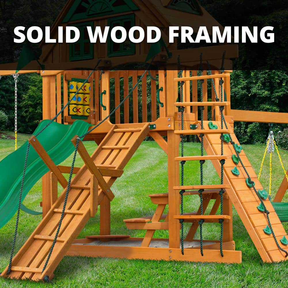Cedar Wood Swing Set with Tire Swing and Picnic Table