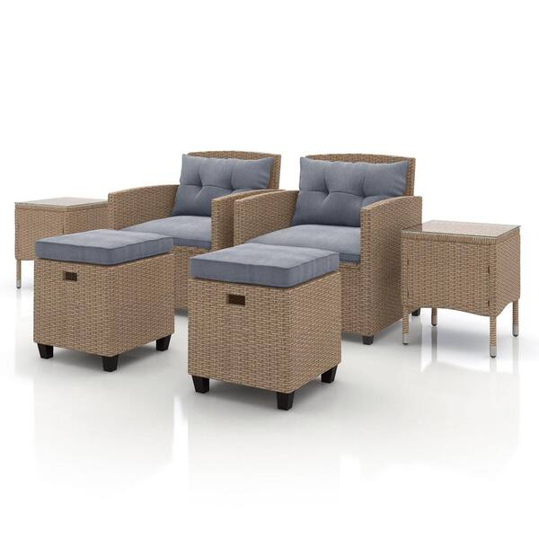 MUSE & LOUNGE Valo Natural 6-Piece Wicker Patio Conversation Set with Gray Cushions