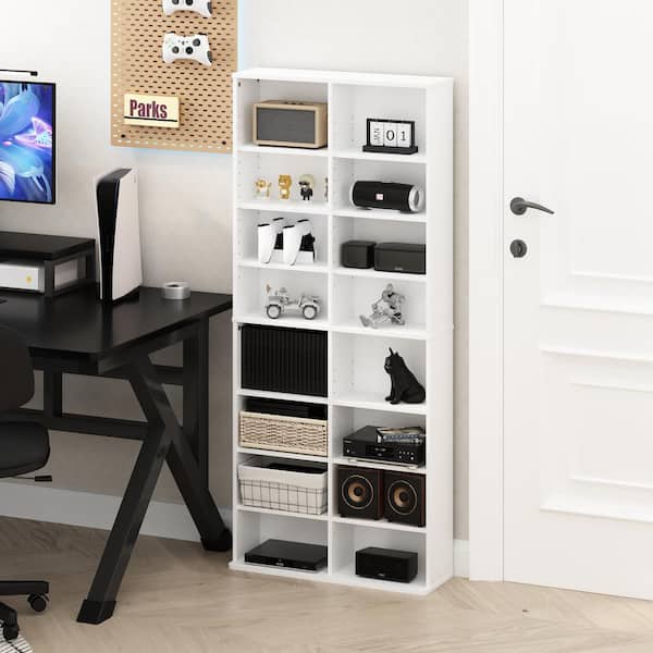 Furinno JAYA White 16-Shelf Multimedia Media Storage Tower Rack