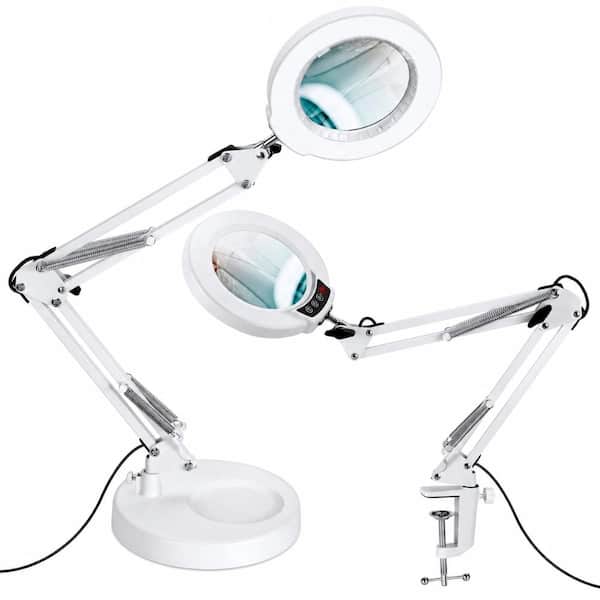 10X LED Magnifying Desk Lamp with 4.3 in Real Glass Lens, 5 Color Modes Stepless Dimming, Stand or Clamp