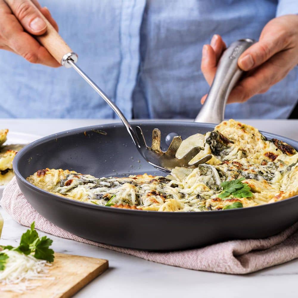 Gray Aluminum Ceramic Nonstick Fry Pan Set with Stainless Steel Handles