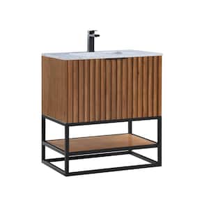 Terra 30 in. W x 22 in. D x 34 in. H Bath Vanity in Walnut and Matte Black with Marble Vanity Top in White