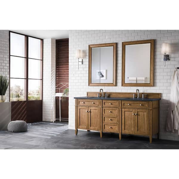 James Martin Vanities Brittany 72.0 in. W x 23.5 in. D x 34 in. H Bathroom Vanity in Saddle Brown with Charcoal Soapstone Quartz Top