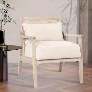 Natural Linen Upholstered Accent Arm Chair with Rattan Back