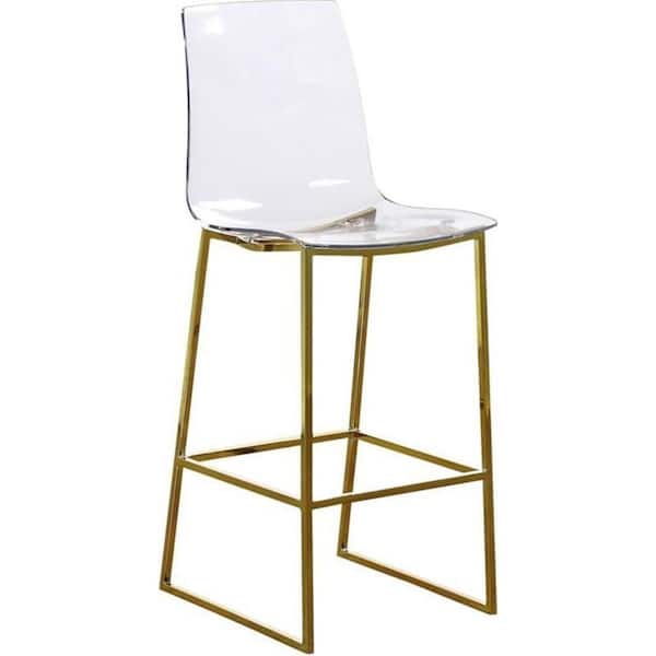 39.5 in. H Gold Finish Low Back Metal Frame Barstool Wood Seat Piece of 1