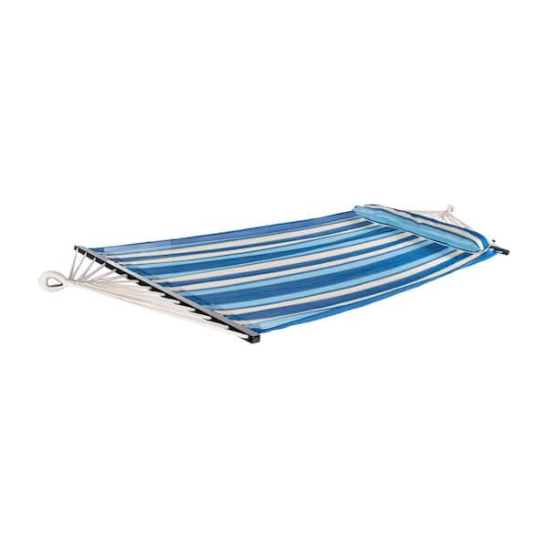 BLISS HAMMOCKS 11.5 ft. Ventaleen Oversized Hammock Bed with Pillow and Spreader Bars in Ocean Blue Stripes