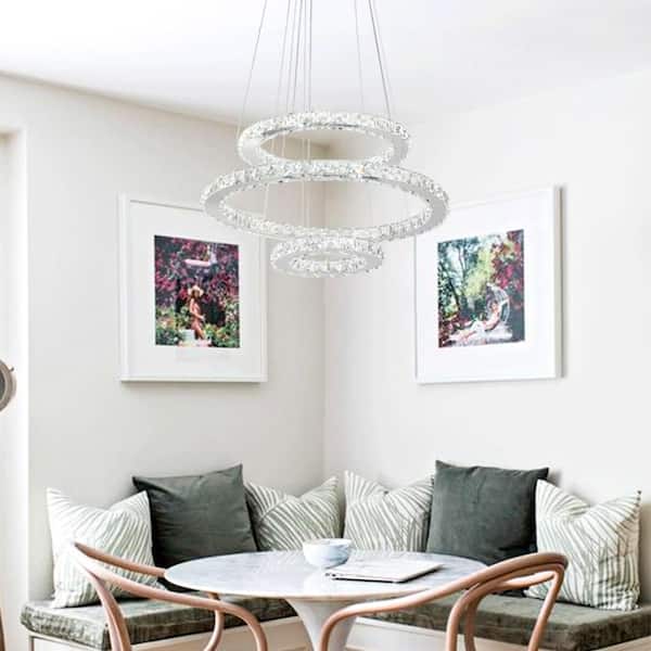 Jefferson 3-Light Chrome Integrated LED Unique Tiered Chandelier with Crystal Accents