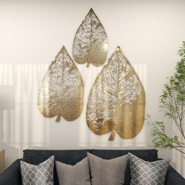 Novogratz Metal Gold Leaf Wall Decor with Laser Cut Detailing (Set of 3)