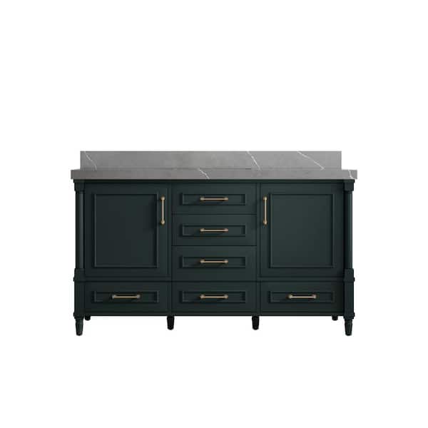 Willow Collections Hudson 60 in. W x 22 in. D x 36 in. H Single Sink Bath Vanity in Dark Green with 2 in. Piatra Gray Quartz Top